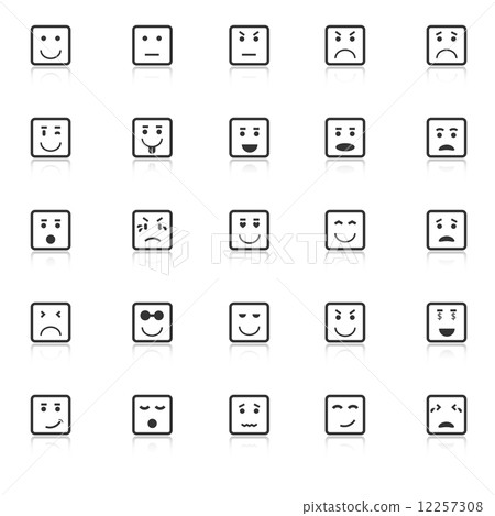 Square face icons with reflect on white background 12257308
