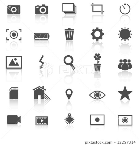 Photography icons with reflect on white background 12257314