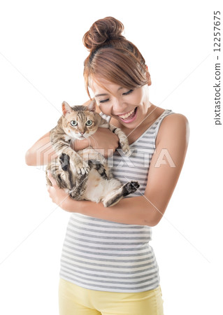 Asian woman hold her cat 12257675