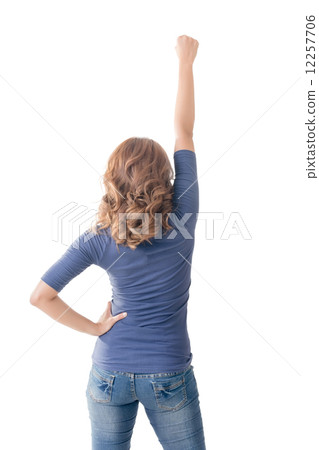 Asian woman raise hand Asian woman raise hand 12257706