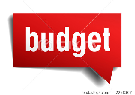 Budget red 3d realistic paper speech bubble isolated on white Budget red 3d realistic paper speech bubble isolated on white 12258307