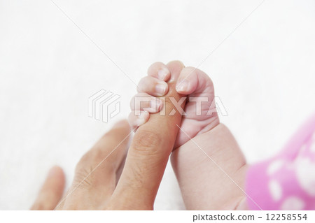 嬰兒的手握著手指的手指 12258554