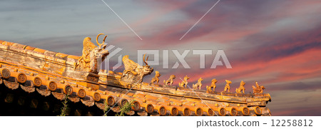 Roof decorations in Yonghe Temple (Lama Temple) in Beijing, China 12258812
