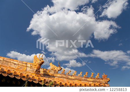 Roof decorations in Yonghe Temple (Lama Temple) in Beijing, China 12258813