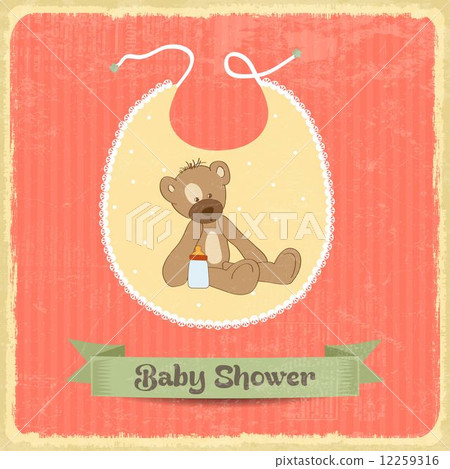 retro baby shower card with teddy bear 12259316