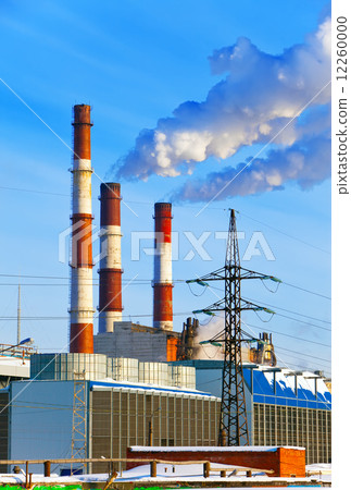 Thermal power station pipes smoke over a city... 12260000