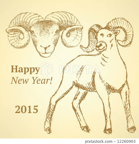 Sketch New Year ram in vintage style Sketch New Year ram in vintage style 12260903