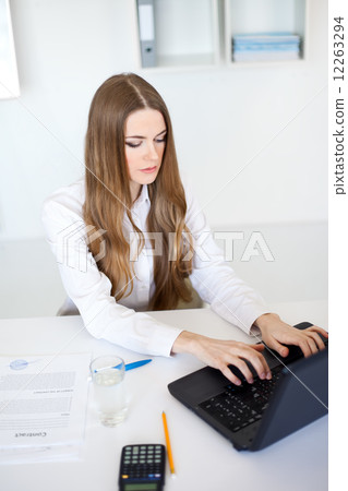 beautiful young business woman working on a laptop 12263294