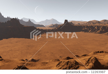 Martian landscape with craters and moon 12263987