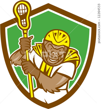 Gorilla Lacrosse Player Shield Cartoon 12264533