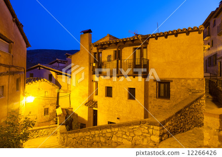 night view of picturesque residence houses in Albarracin 12266426