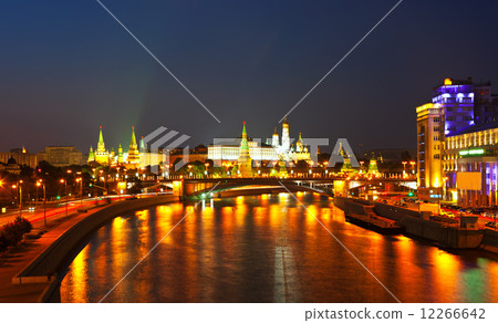 Moscow Kremlin  and   Moskva River in night 12266642