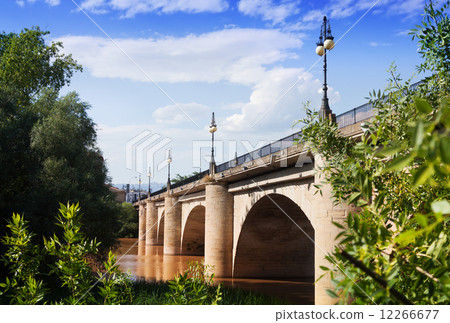 Ancient stone bridge over Ebro river in Logrono Ancient stone bridge over Ebro river in Logrono 12266677