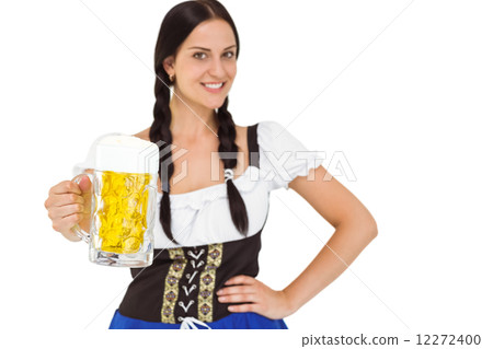 Pretty oktoberfest girl holding beer tankard 12272400