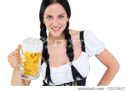 Pretty oktoberfest girl holding beer tankard 12272617