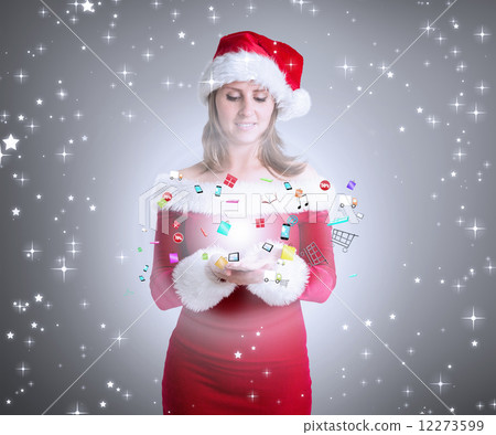 Composite image of pretty girl in santa outfit 12273599