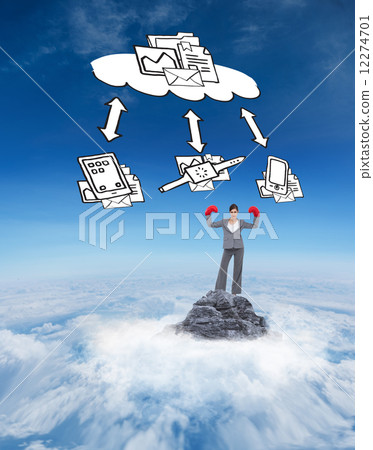 Composite image of businesswoman with boxing gloves Composite image of businesswoman with boxing gloves 12274701