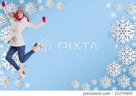 Composite image of happy blonde in winter clothes posing Composite image of happy blonde in winter clothes posing 12274997