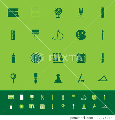 General stationary color icons on green background 12275748
