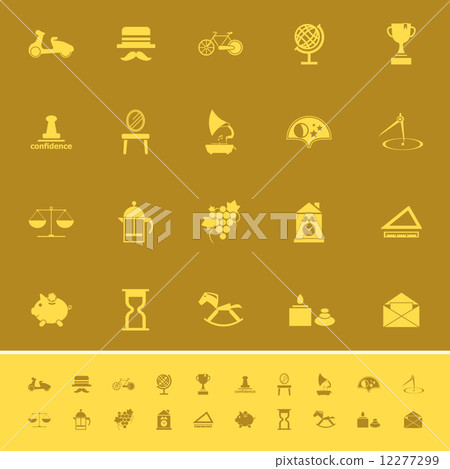 Vintage item color icons on brown background Vintage item color icons on brown background 12277299
