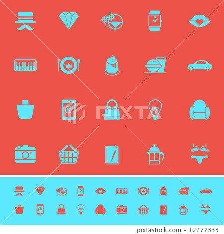 Department store item category color icons on red background 12277333