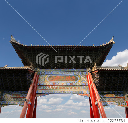 entrance to a Buddhist temple  -- Xian (Sian, Xi'an), Shaanxi province, China 12278784