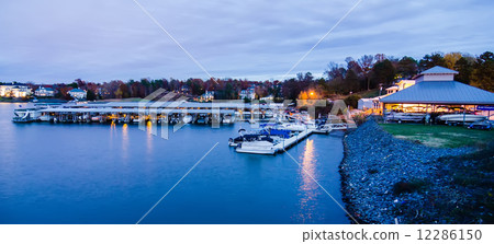 boat marina on lake wylie in north carolina at dusk 12286150