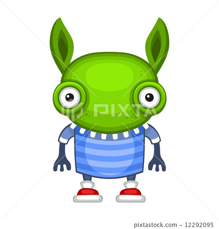 Funny Cartoon Green Alien. Vector 12292095