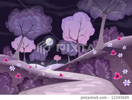 Landscape with trees and path in the night. 12293689