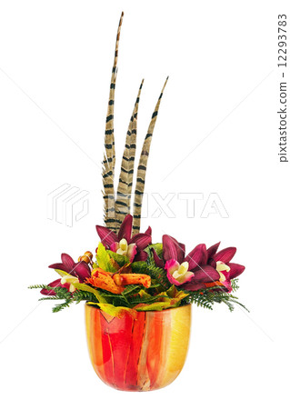 Bouquet from artificial orchid flowers and feathers of pheasant. Bouquet from artificial orchid flowers and feathers of pheasant. 12293783