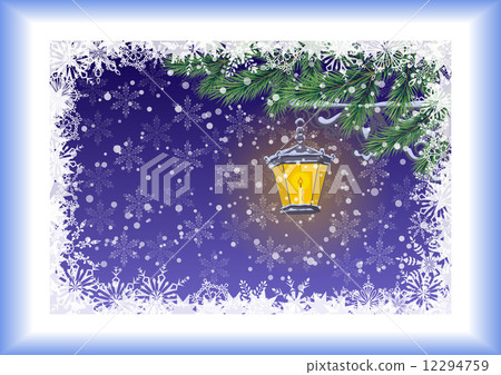 Christmas card, lamp, branches and snowflakes Christmas card, lamp, branches and snowflakes 12294759