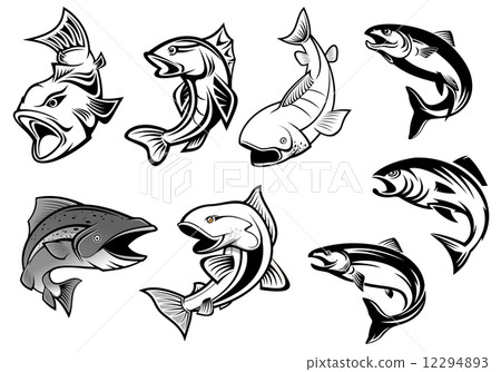 Cartoon salmons fish set 12294893