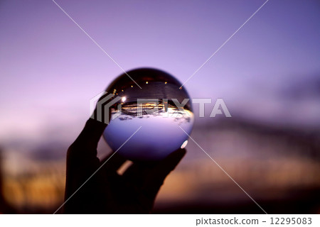 view of Sydney bridge at dusk through crystal ball 12295083