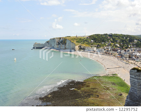 Etretat resort village on english channel beach 12295752