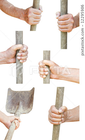 set of worker hand holds old shovel 12295986
