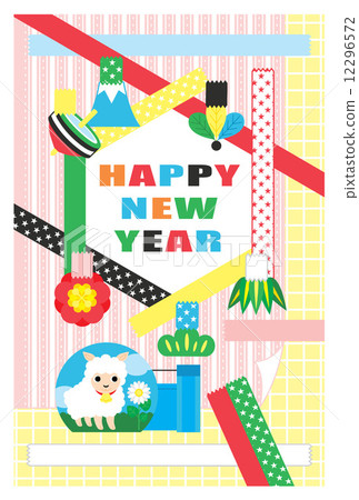 2015年完成卡片模板“Fancy tape HAPPYNEWYEAR”色彩鮮豔 12296572
