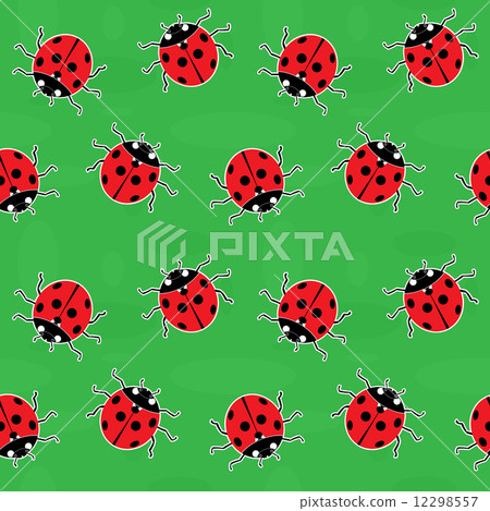 Seamless background - ladybugs on green - Stock Illustration [12298557 ...
