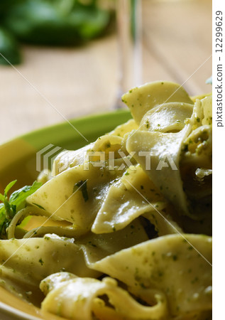 Pasta pesto closeup Pasta pesto closeup 12299629
