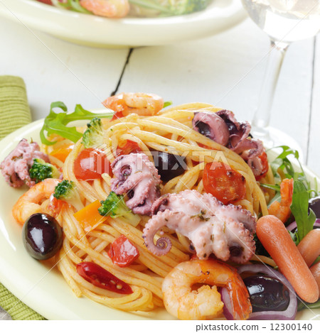 Seafood spaghetti marinara pasta dish 12300140
