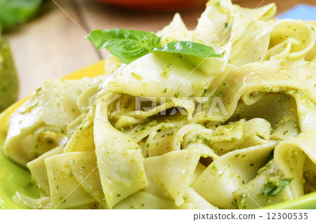 Pasta pesto closeup Pasta pesto closeup 12300535