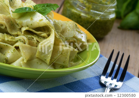 Pasta papardelle with pesto sauce Pasta papardelle with pesto sauce 12300580