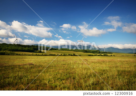 Wind turbines on green meadow Wind turbines on green meadow 12300916