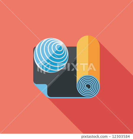 yoga mat and ball flat icon with long shadow,eps10 12303584