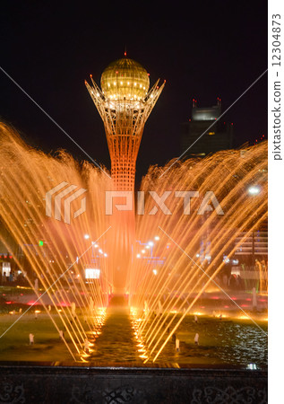 Bayterek Tower and fountain show at night Bayterek Tower and fountain show at night 12304873