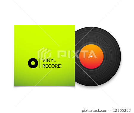Black vintage vinyl record with blank green cover case isolated on white background 12305293