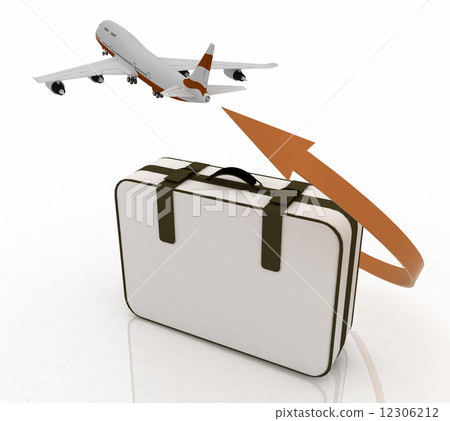airliner and suitcase on white background 12306212