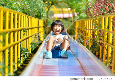Girl playing on the slide 12308697