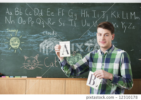 English speaking instructor with card English speaking instructor with card 12310178