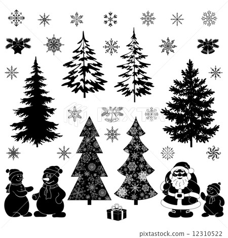 Christmas cartoon, set black silhouettes 12310522