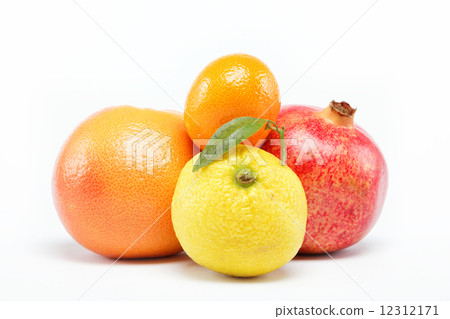 pomegranates and citrus fruits isolated on a white background. pomegranates and citrus fruits isolated on a white background. 12312171